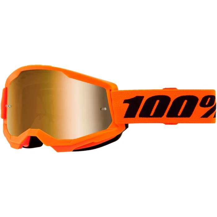 GOGGLE 100% STRATA 2 NARANJA NEON LENTE DORADO ESPEJO
