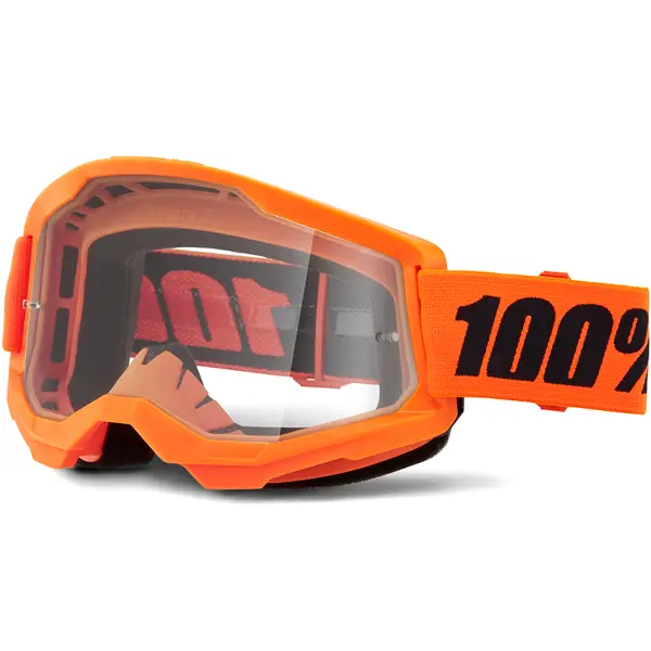 GOGGLE 100% STRATA 2 NARANJA NEON LENTE CLEAR NIÑO